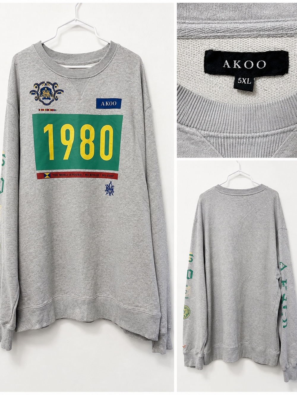 AKOO Men’s 1980 Graphic Crewneck Sweatshirt Gray 5XL